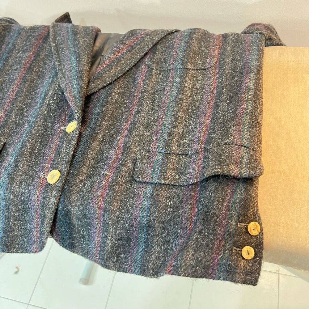 Vintage Alexander Julian Gray Striped Wool Notch Lapel Blazer Size 8 - Picture 7 of 11